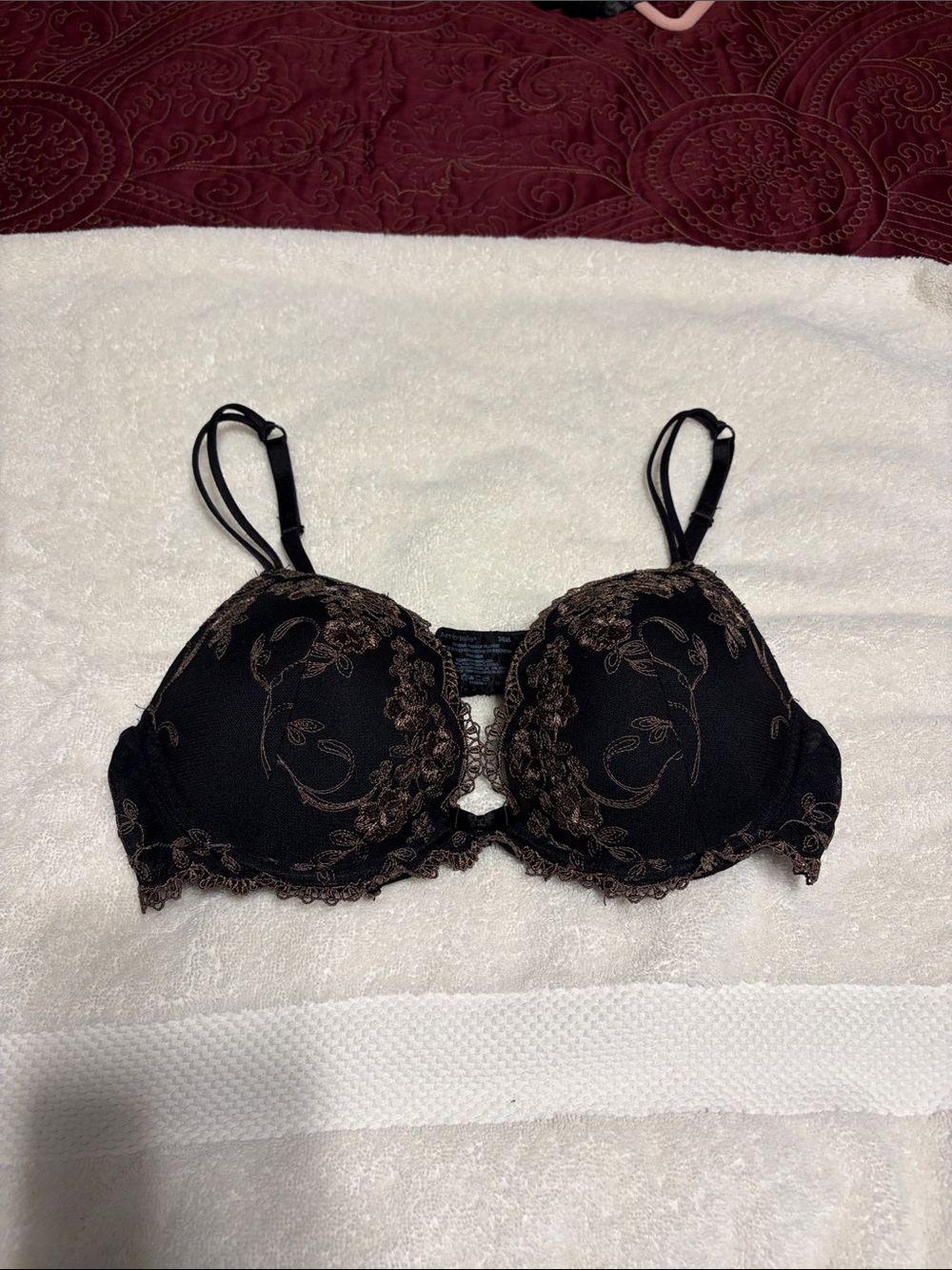 Ambrielle Black Bra with Gold-Tone Floral Lace